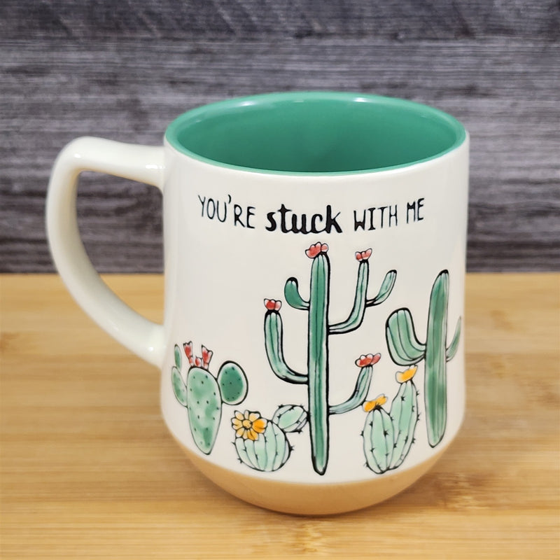 Load image into Gallery viewer, Cactus Embossed Coffee Mug Cup Saying "Your Stuck With Me" by Blue Sky Ceramic
