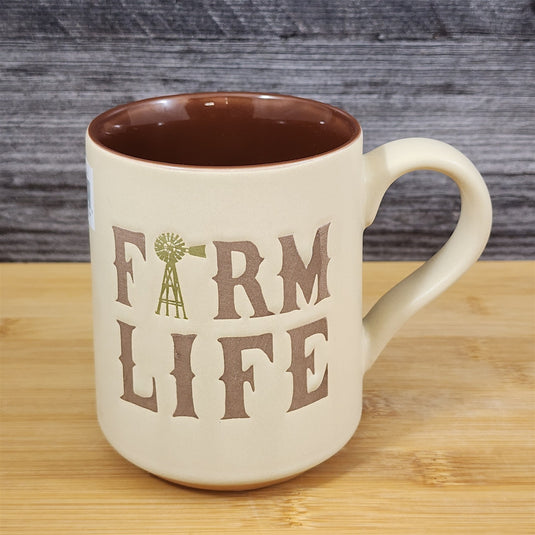 Farm Life Coffee Mug Country Living Windmill Rustic Ceramic Cup Blue Sky 18oz
