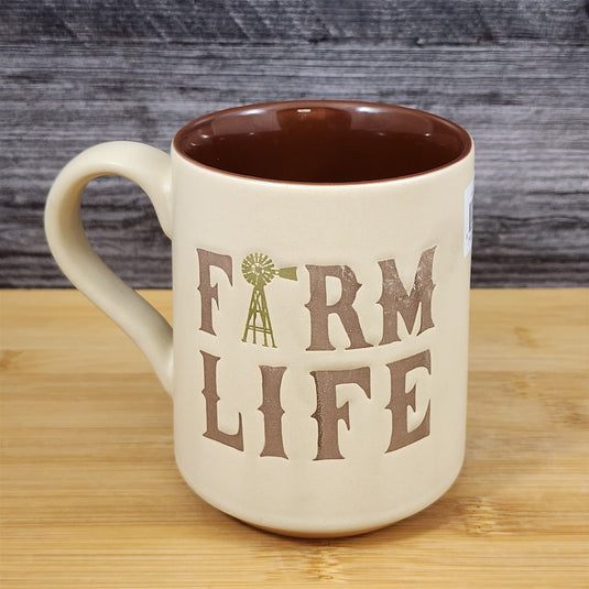 Farm Life Coffee Mug Country Living Windmill Rustic Ceramic Cup Blue Sky 18oz