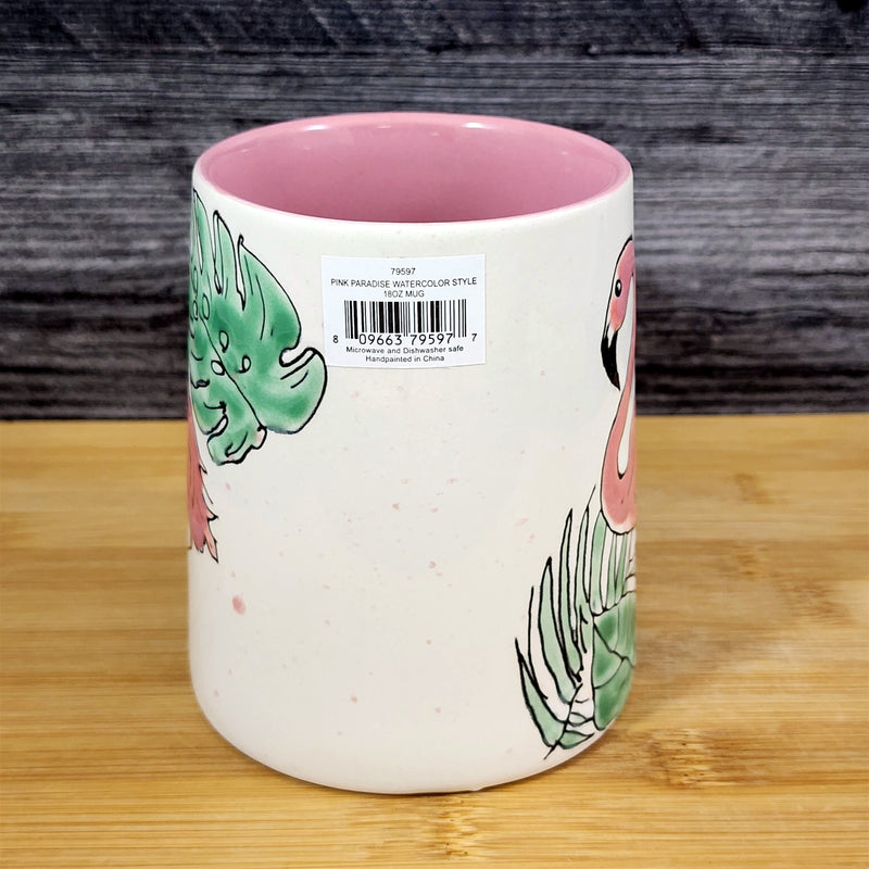 Load image into Gallery viewer, Flamingo &amp; Palm Leaves Coffee Mug Ceramic Beach Tropical Pink Tea Cup Blue Sky
