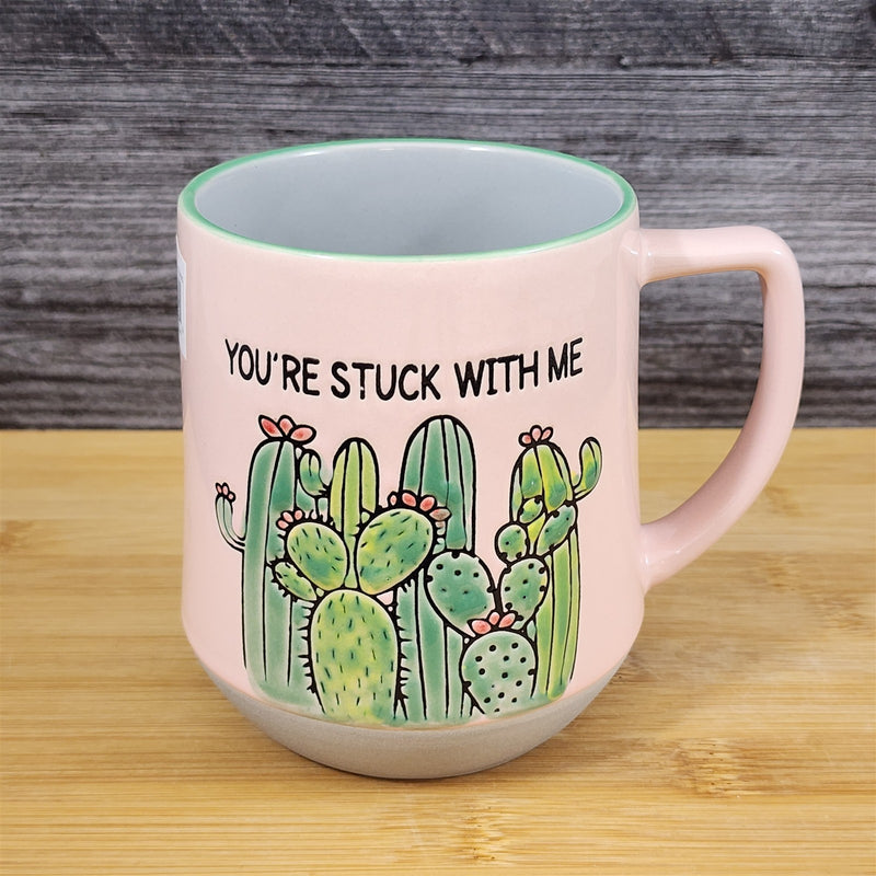 Load image into Gallery viewer, Cactus Saying Embossed Coffee Mug Cup &quot;Your Stuck With Me&quot; by Blue Sky Ceramic
