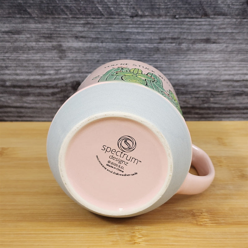 Load image into Gallery viewer, Cactus Saying Embossed Coffee Mug Cup &quot;Your Stuck With Me&quot; by Blue Sky Ceramic
