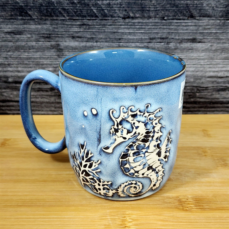 Load image into Gallery viewer, Seahorse Coffee Mug Marine Ocean Coral Life Cup 18oz Blue Sky Ceramic Embossed
