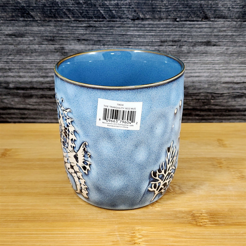 Load image into Gallery viewer, Seahorse Coffee Mug Marine Ocean Coral Life Cup 18oz Blue Sky Ceramic Embossed
