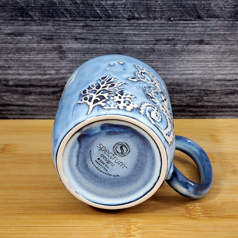 Load image into Gallery viewer, Seahorse Coffee Mug Marine Ocean Coral Life Cup 18oz Blue Sky Ceramic Embossed
