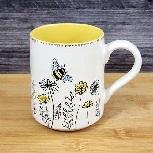 Cottagecore Wildflower Bumble Bee Coffee Mug Nature Garden Ceramic Cup Blue Sky