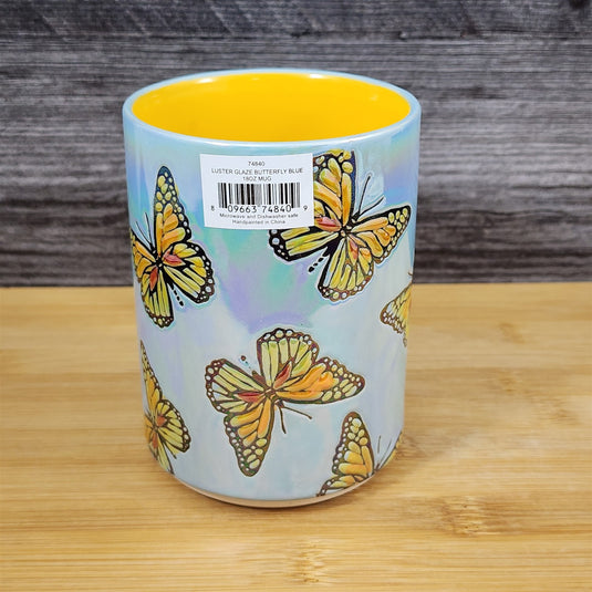 Monarch Embossed Butterfly Mug Luster Glaze Ceramic Tea Coffee Cup Blue Sky 18oz