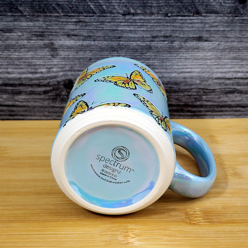 Load image into Gallery viewer, Monarch Embossed Butterfly Mug Luster Glaze Ceramic Tea Coffee Cup Blue Sky 18oz

