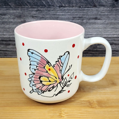 Butterfly Embossed Artwork Coffee Mug Ceramic Nature Pink Tea Cup Blue Sky 19oz