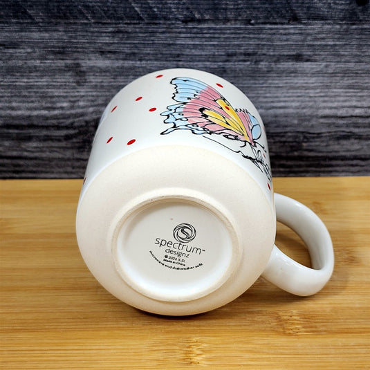 Butterfly Embossed Artwork Coffee Mug Ceramic Nature Pink Tea Cup Blue Sky 19oz