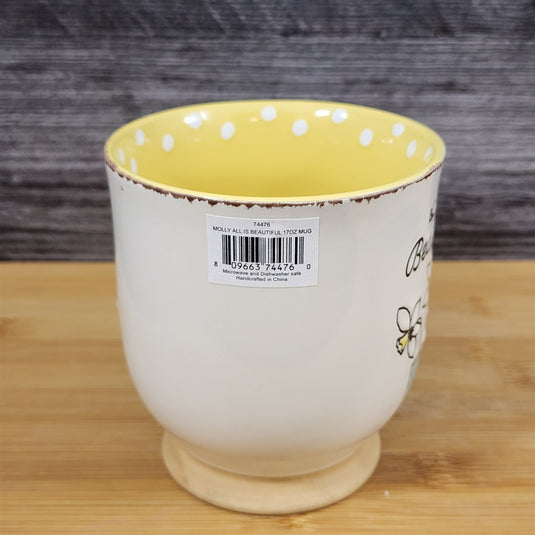All is Beautiful Quote Mug Cottagecore Flowers Ceramic Cup Embossed Blue Sky
