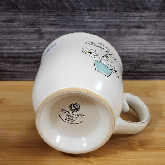 All is Beautiful Quote Mug Cottagecore Flowers Ceramic Cup Embossed Blue Sky