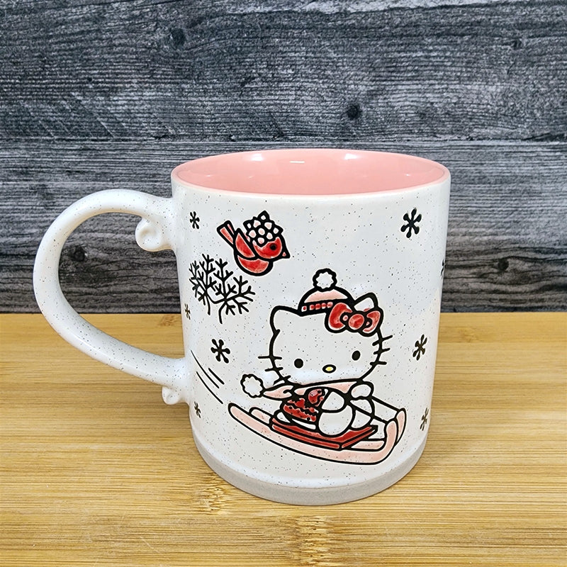 Load image into Gallery viewer, Hello Kitty Winter Sport Sledding Coffee Mug Blue Sky Ceramic Holiday Tea Cup
