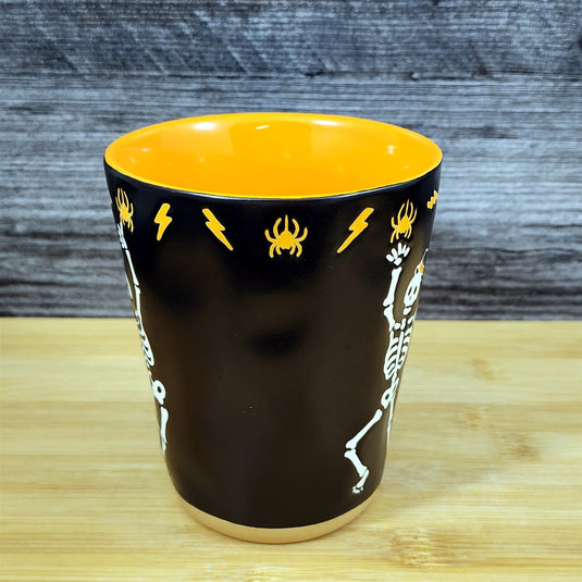 Halloween Dancing Skeleton Bones Orange Coffee Mug Ceramic Tea Cup Blue Sky