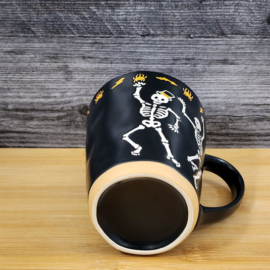 Halloween Dancing Skeleton Bones Orange Coffee Mug Ceramic Tea Cup Blue Sky