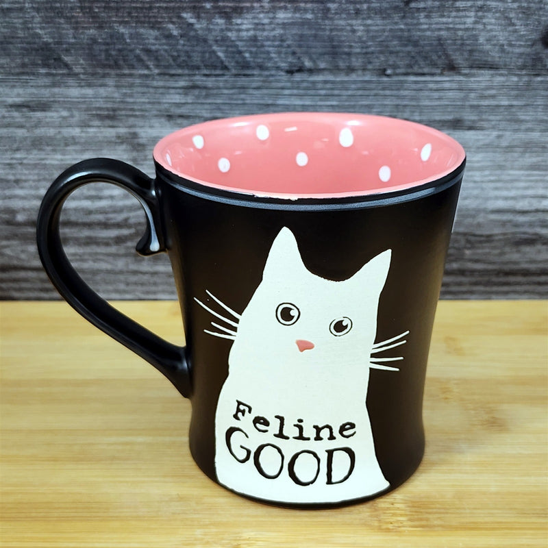 Load image into Gallery viewer, Cat Lover Saying Coffee Mug Black Ceramic Tea Cup Blue Sky Pink Inside 17oz
