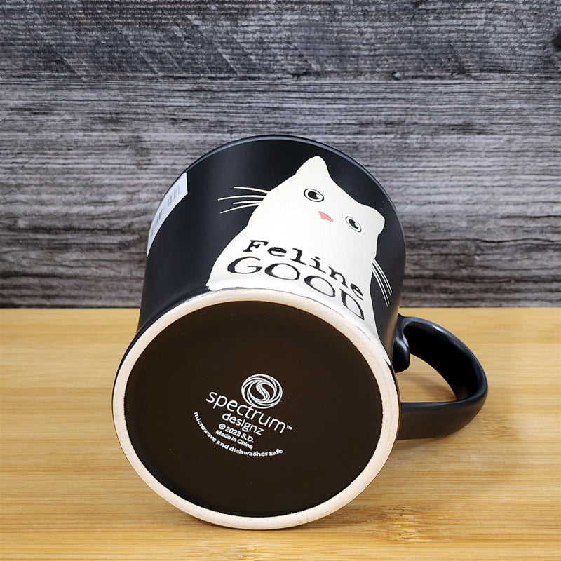 Load image into Gallery viewer, Cat Lover Saying Coffee Mug Black Ceramic Tea Cup Blue Sky Pink Inside 17oz
