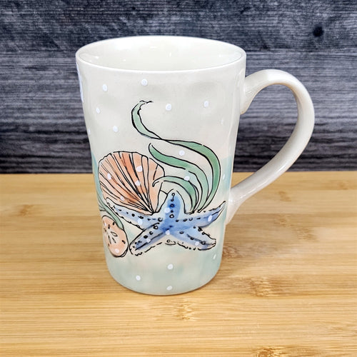 Whimsical Star Fish Coffee Mug Marine Ocean Coral Life Cup Blue Sky Ceramic 18oz