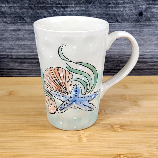 Whimsical Star Fish Coffee Mug Marine Ocean Coral Life Cup Blue Sky Ceramic 18oz