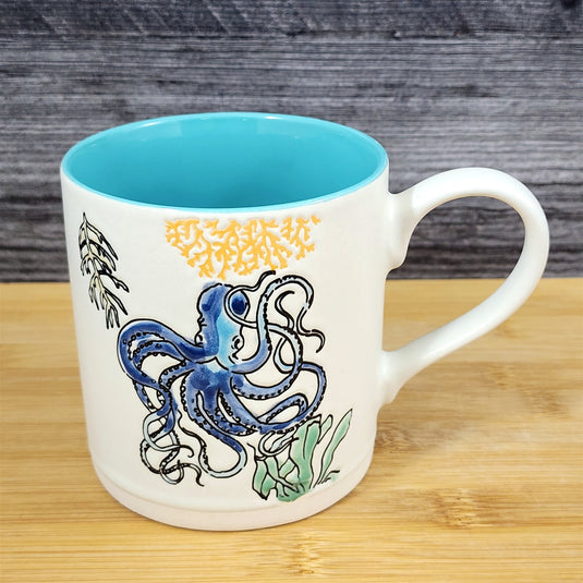 Whimsical Octopus Coffee Mug Marine Ocean Coral Life Cup Blue Sky Ceramic 18oz