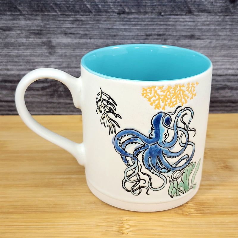 Load image into Gallery viewer, Whimsical Octopus Coffee Mug Marine Ocean Coral Life Cup Blue Sky Ceramic 18oz
