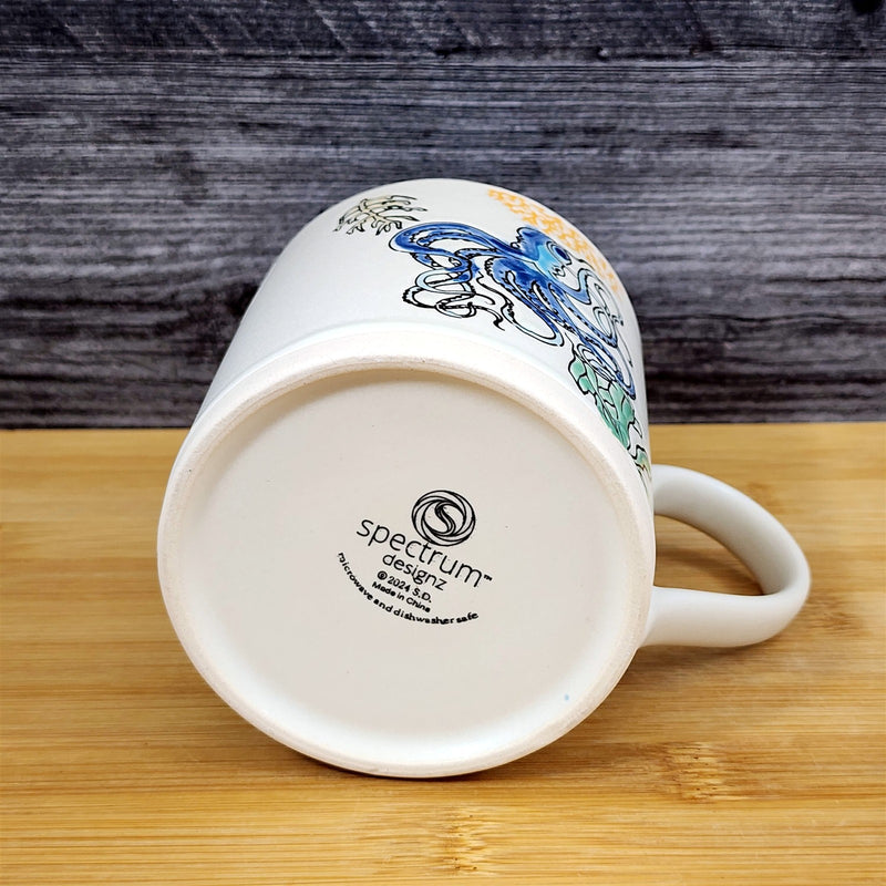 Load image into Gallery viewer, Whimsical Octopus Coffee Mug Marine Ocean Coral Life Cup Blue Sky Ceramic 18oz

