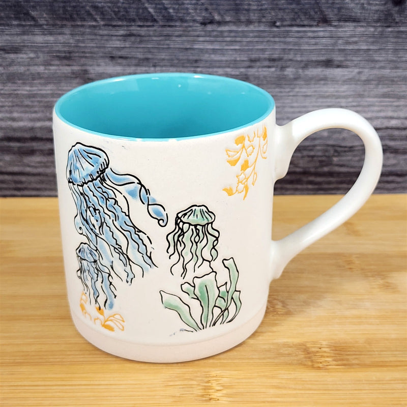 Load image into Gallery viewer, Whimsical Jellyfish Coffee Mug Marine Ocean Coral Life Cup Blue Sky Ceramic 18oz
