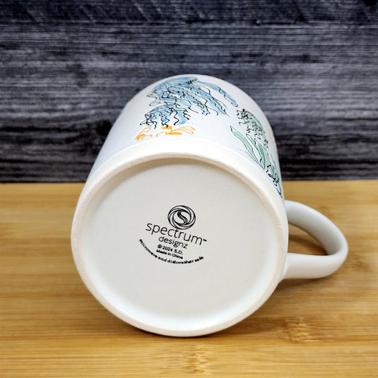 Whimsical Jellyfish Coffee Mug Marine Ocean Coral Life Cup Blue Sky Ceramic 18oz