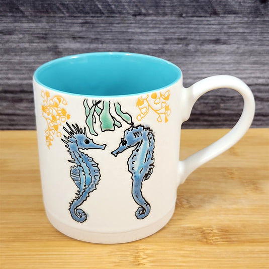 Whimsical Seahorses Coffee Mug Marine Ocean Coral Life Cup 18oz Blue Sky Ceramic