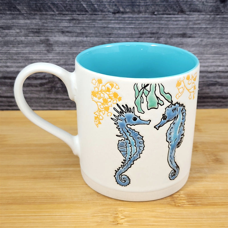 Load image into Gallery viewer, Whimsical Seahorses Coffee Mug Marine Ocean Coral Life Cup 18oz Blue Sky Ceramic
