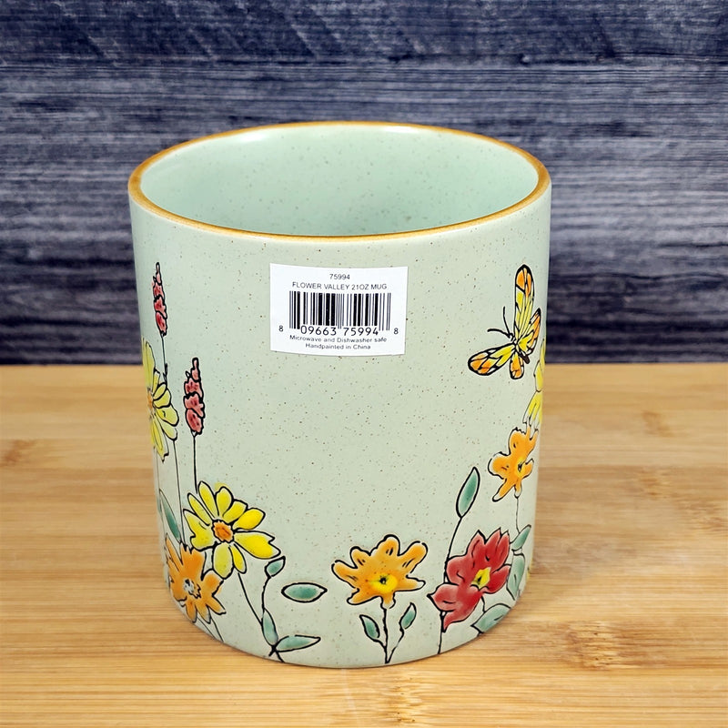 Load image into Gallery viewer, Country Garden Mug Butterfly and Yellow Flowers Nature Green Tea Cup Blue Sky

