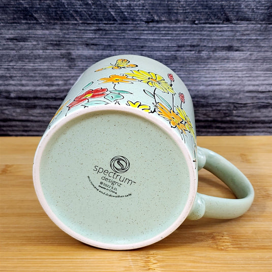 Country Garden Mug Butterfly and Yellow Flowers Nature Green Tea Cup Blue Sky