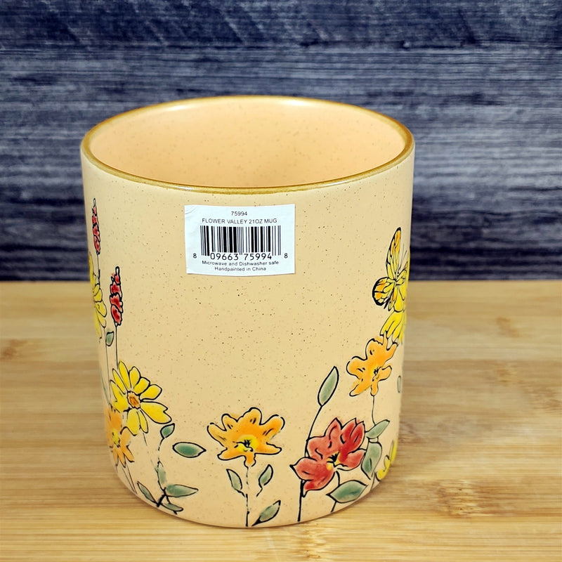 Load image into Gallery viewer, Butterfly and Yellow Flowers Country Garden Mug Nature Tan Tea Cup Blue Sky

