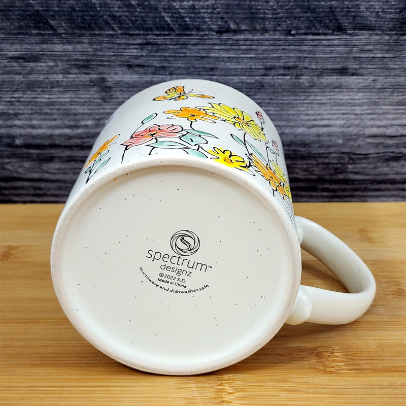 Load image into Gallery viewer, Yellow Flowers and Butterfly Country Garden Mug Nature White Tea Cup Blue Sky

