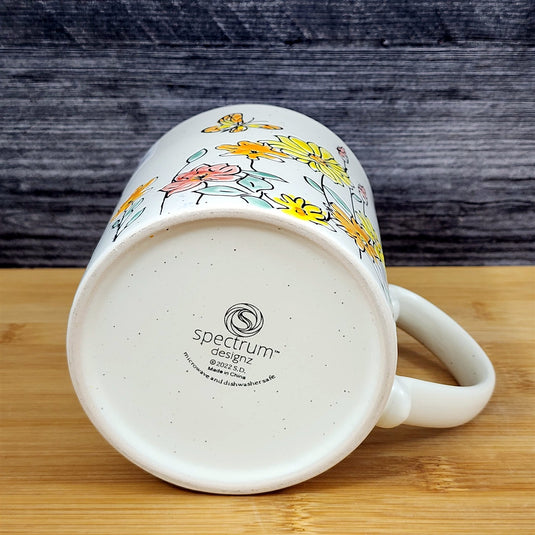 Yellow Flowers and Butterfly Country Garden Mug Nature White Tea Cup Blue Sky