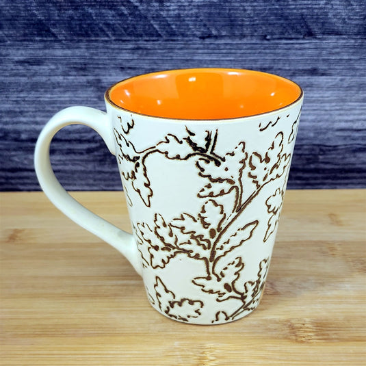 Pumpkin Harvest Autumn Coffee Mug Orange Floral Embossed Tea Cup 16 oz Blue Sky