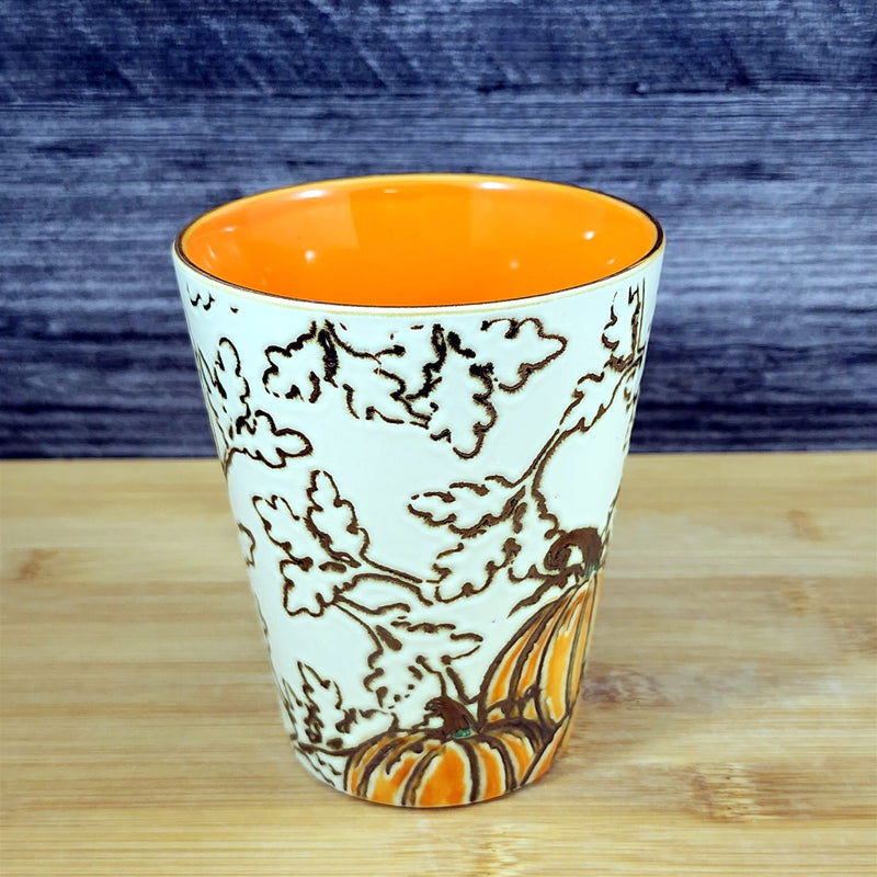 Load image into Gallery viewer, Pumpkin Harvest Autumn Coffee Mug Orange Floral Embossed Tea Cup 16 oz Blue Sky

