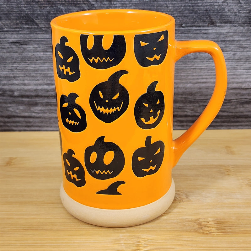Load image into Gallery viewer, Pumpkin Halloween Coffee Mug Orange Black Jack-O-Lantern Tea Cup 20oz Blue Sky
