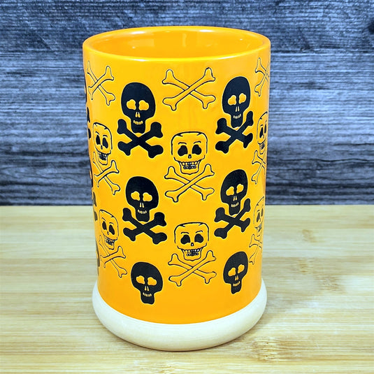 Halloween Skull and Bones Coffee Mug Orange Black Tea Cup 20oz Ceramic Blue Sky