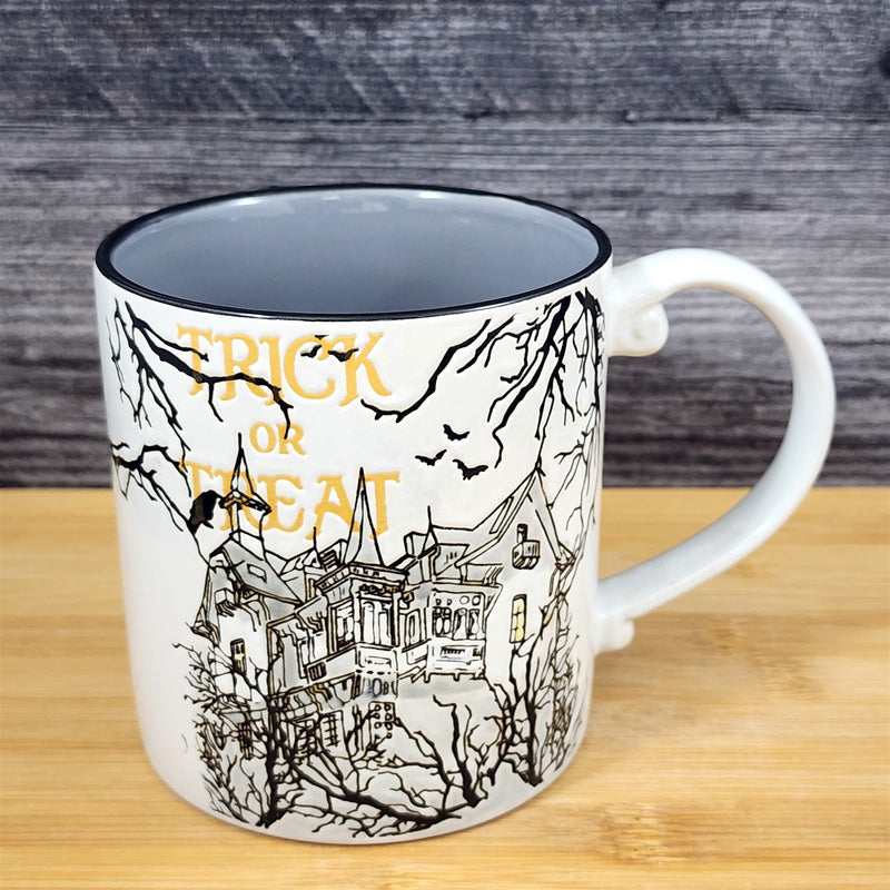 Load image into Gallery viewer, Spooky Coffee Mug Ceramic Halloween Haunted House Trick or Treat Cup Blue Sky
