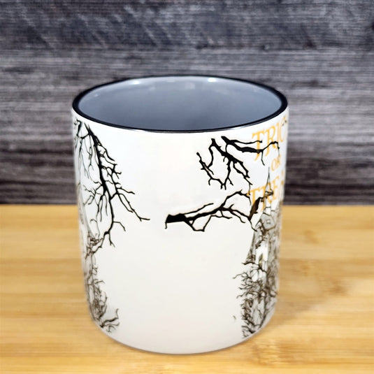 Spooky Coffee Mug Ceramic Halloween Haunted House Trick or Treat Cup Blue Sky