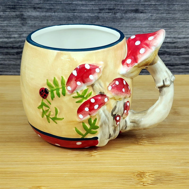 Load image into Gallery viewer, Nature Lovers Mushroom Toadstool Coffee Mug 3D Ceramic Tea Cup Blue Sky Ladybug

