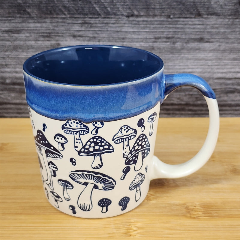 Load image into Gallery viewer, Botanical Mushroom Embossed Coffee Mug Ceramic 17oz Tea Cup Blue Sky

