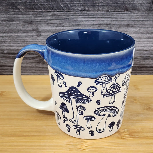 Botanical Mushroom Embossed Coffee Mug Ceramic 17oz Tea Cup Blue Sky