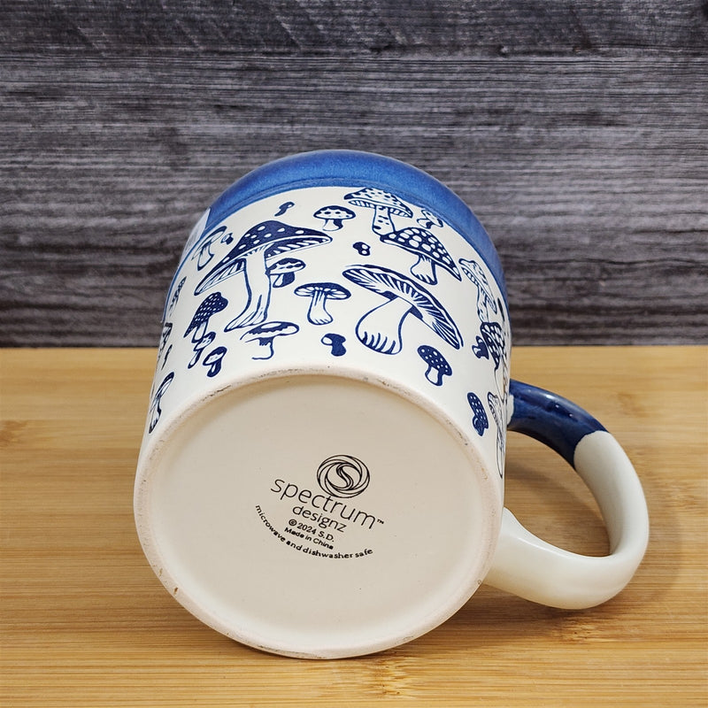 Load image into Gallery viewer, Botanical Mushroom Embossed Coffee Mug Ceramic 17oz Tea Cup Blue Sky
