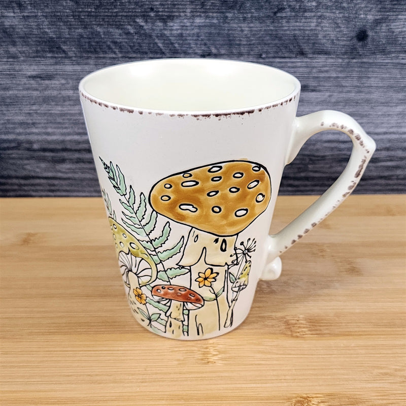 Load image into Gallery viewer, Mushroom Morel Coffee Mug Brown Green Botanical Floral Ceramic Tea Cup Blue Sky
