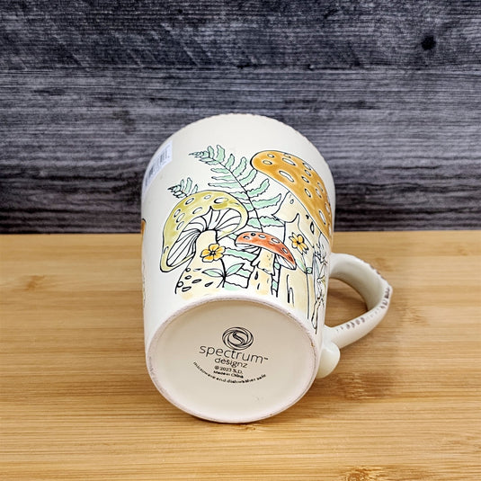 Mushroom Morel Coffee Mug Brown Green Botanical Floral Ceramic Tea Cup Blue Sky