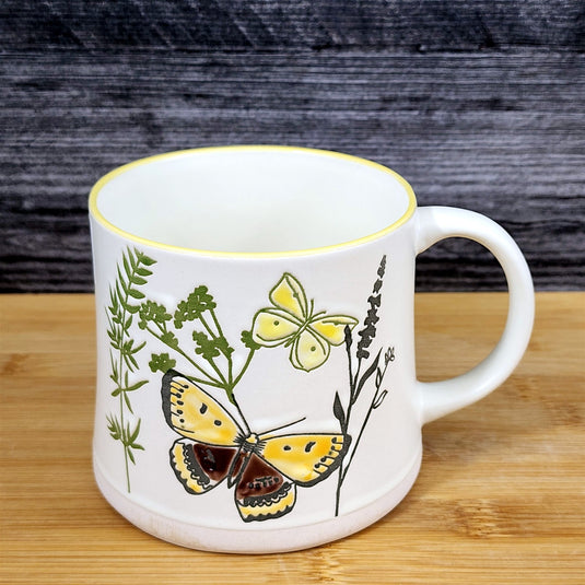 Cottagecore Butterfly Wildflower Coffee Mug Nature Garden Ceramic Cup Blue Sky
