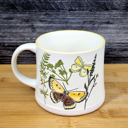 Cottagecore Butterfly Wildflower Coffee Mug Nature Garden Ceramic Cup Blue Sky
