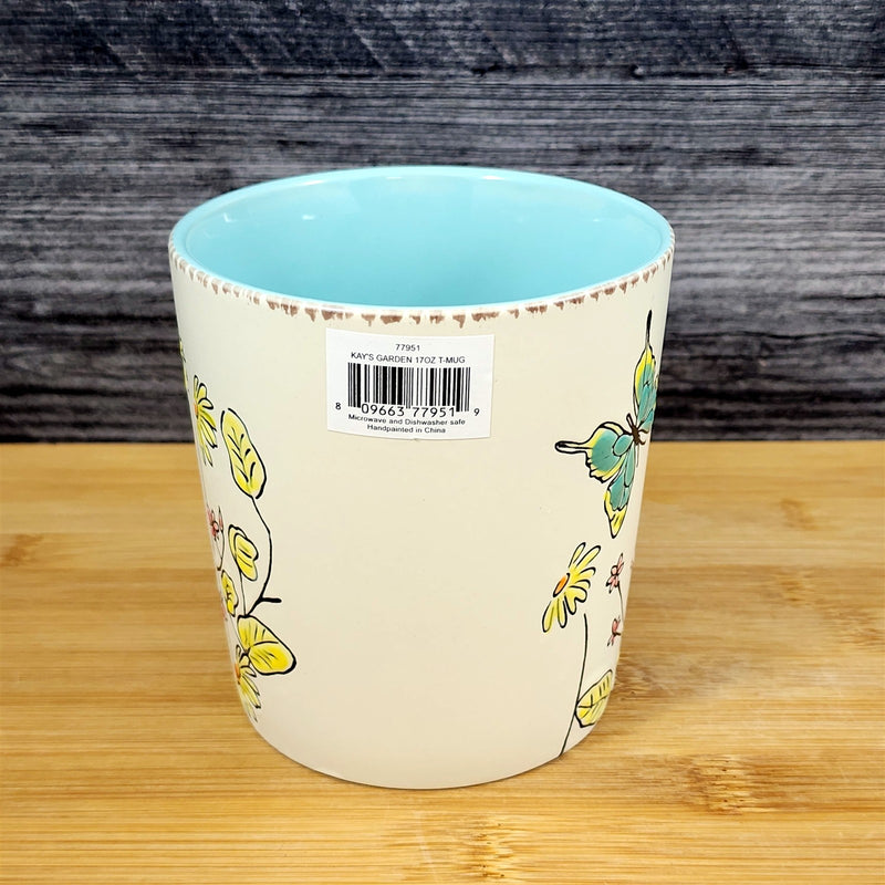 Load image into Gallery viewer, Garden Flowers &amp; Butterfly Coffee Mug Cottagecore White Ceramic Tea Cup Blue Sky
